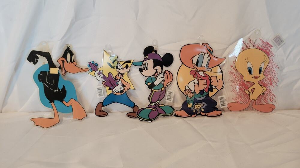 Vintage Disney & Looney Tunes Window Clings Lot 5 Mickey Goofy Tweety Daffy Duck